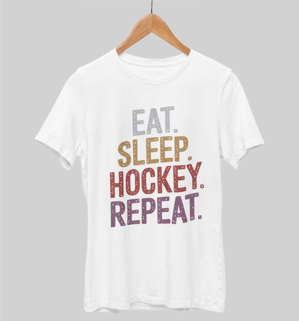 Balts UNISEX krekli "Eat sleep hockey repeat"