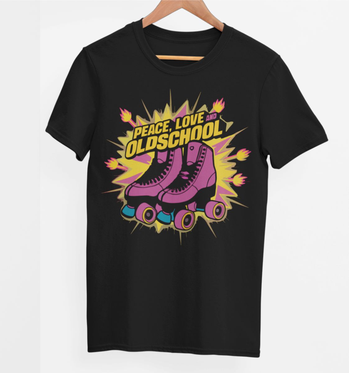 Melni UNISEX krekli "Peace, love and oldschool"