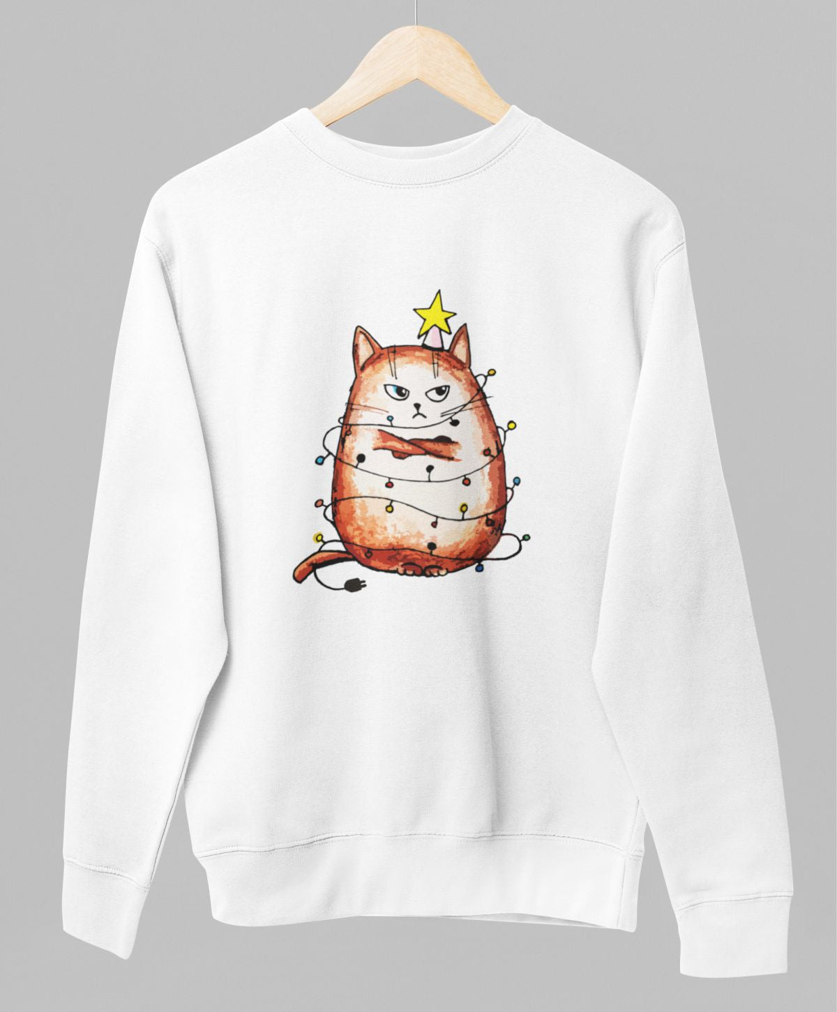 Balts UNISEX džemperis bez kapuces "Nikns kaķis"