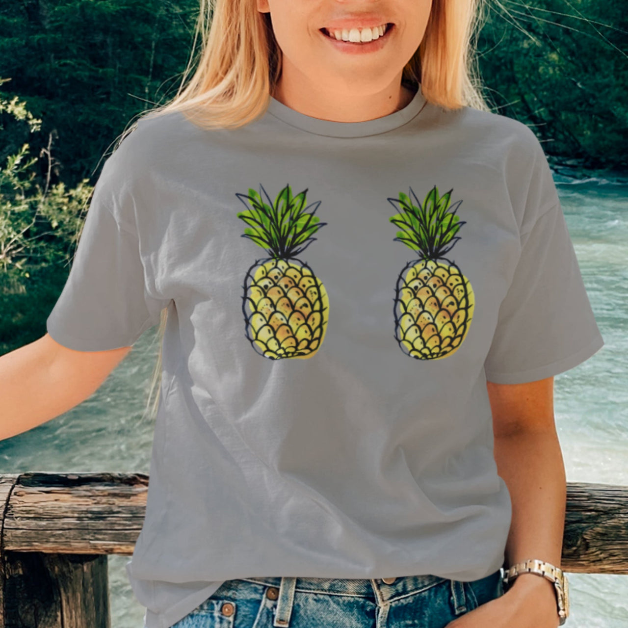 Pelēks melanžs UNISEX T-krekls Ananāsi