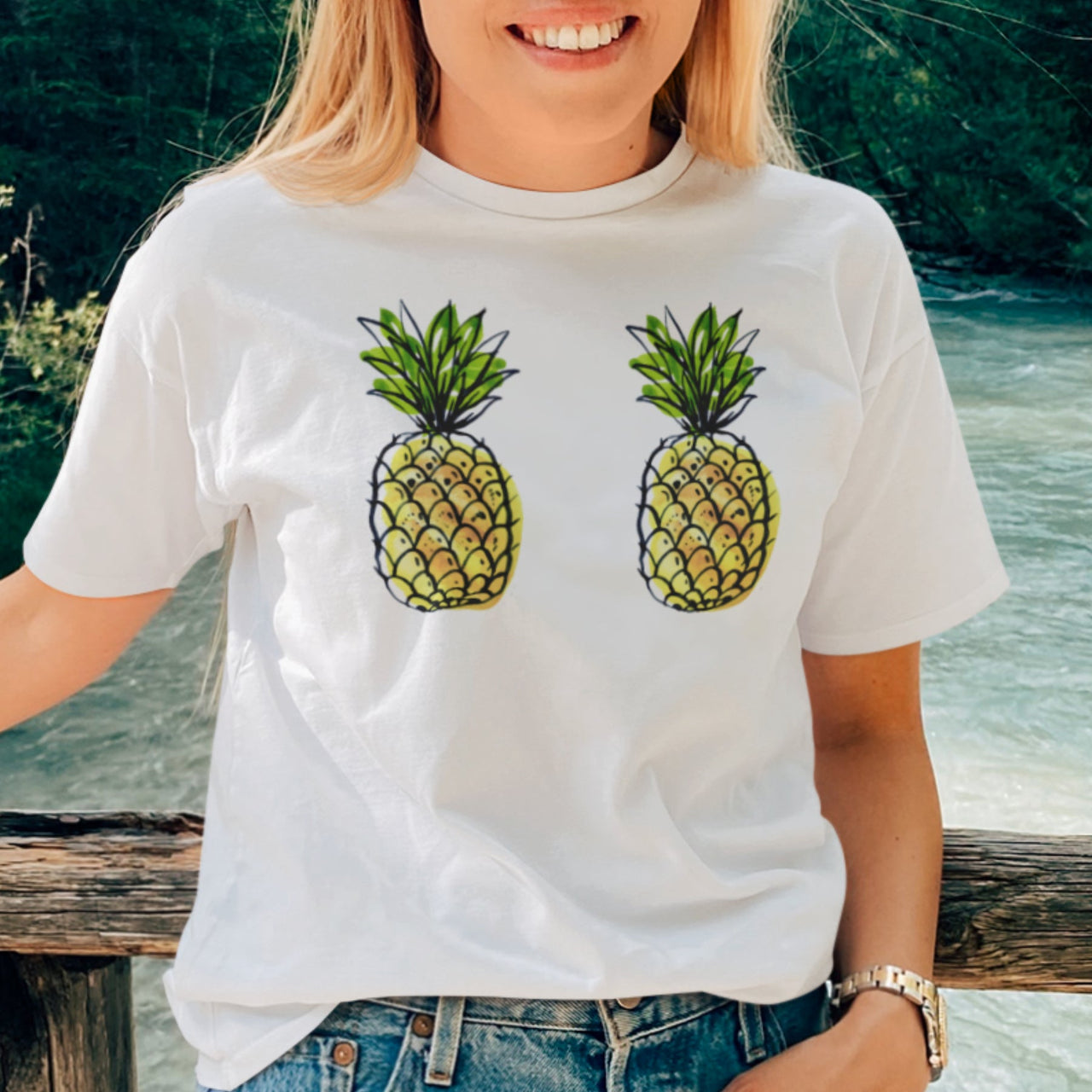 Balts UNISEX T-krekls Ananāsi