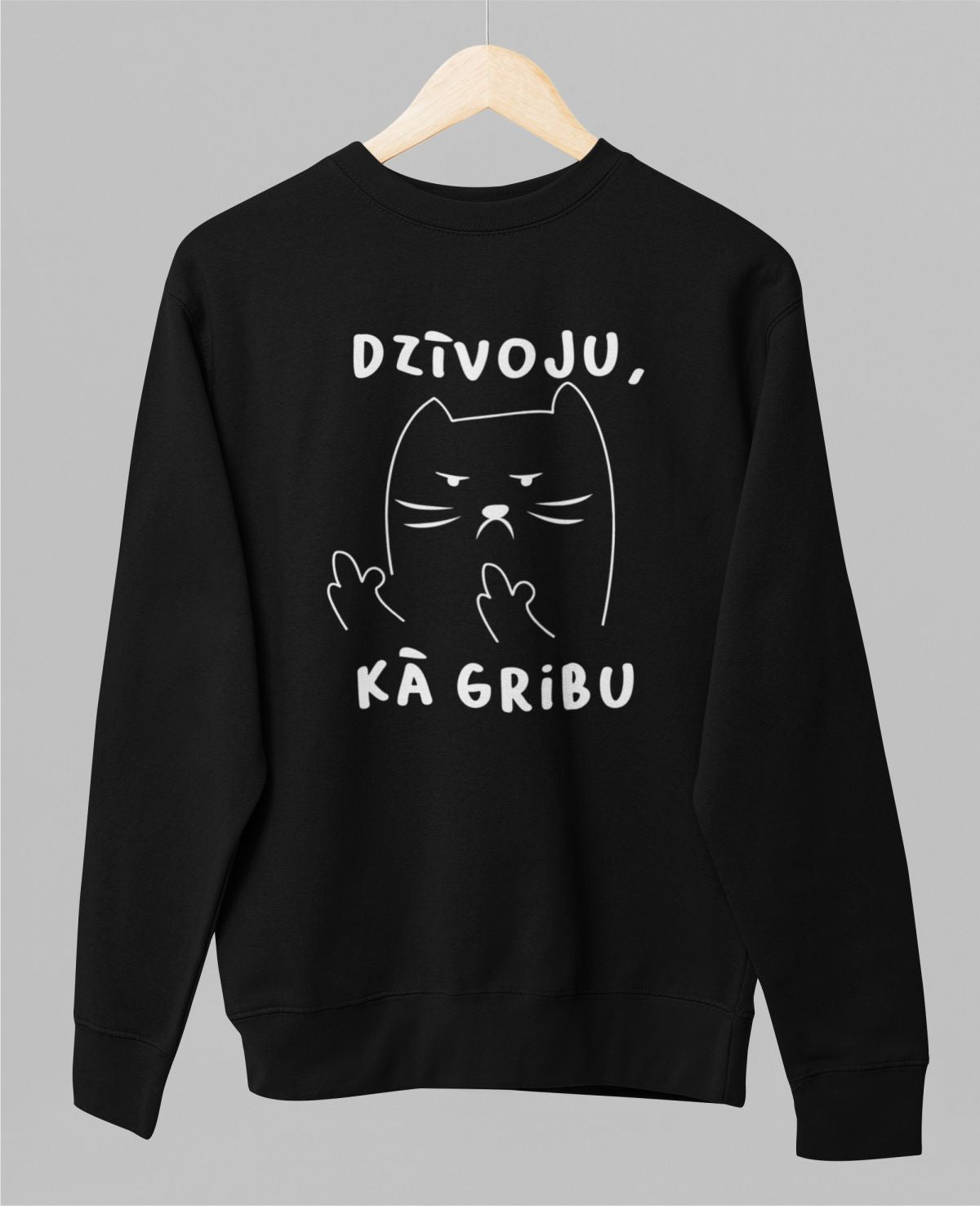 Melns UNISEX džemperis bez kapuces "Dzīvoju, kā gribu"