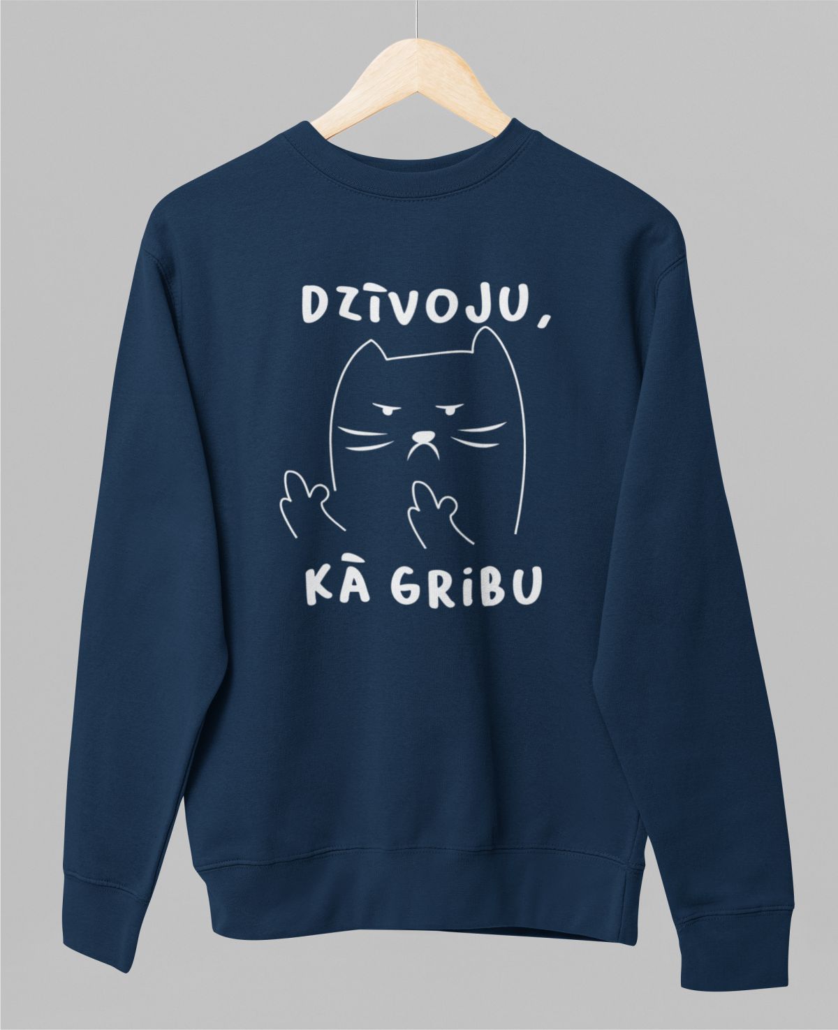 Zils UNISEX džemperis bez kapuces "Dzīvoju, kā gribu"