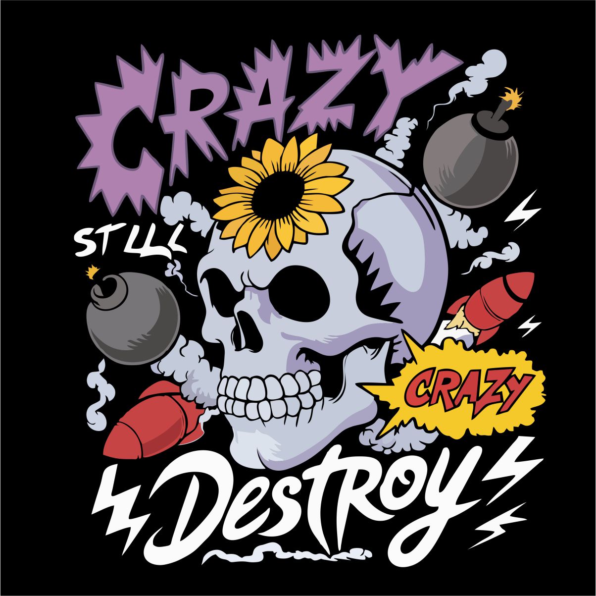 Melni UNISEX krekli "Crazy destroy"
