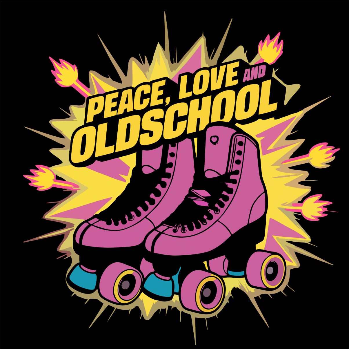 Melni UNISEX krekli "Peace, love and oldschool"