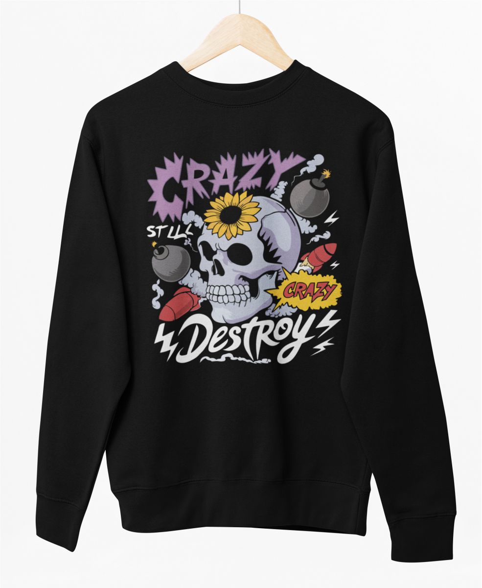 Melns UNISEX džemperis bez kapuces "Crazy destroy"