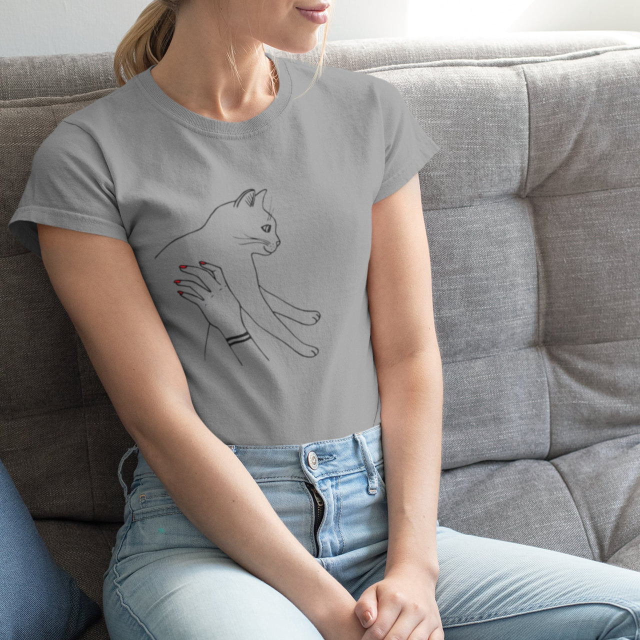 Pelēks melanžs UNISEX T-krekls Kaķis