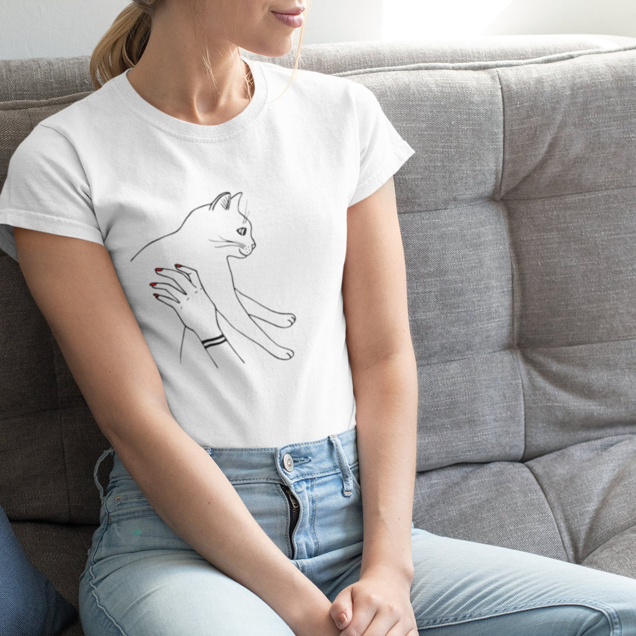 Balts UNISEX T-krekls Kaķis