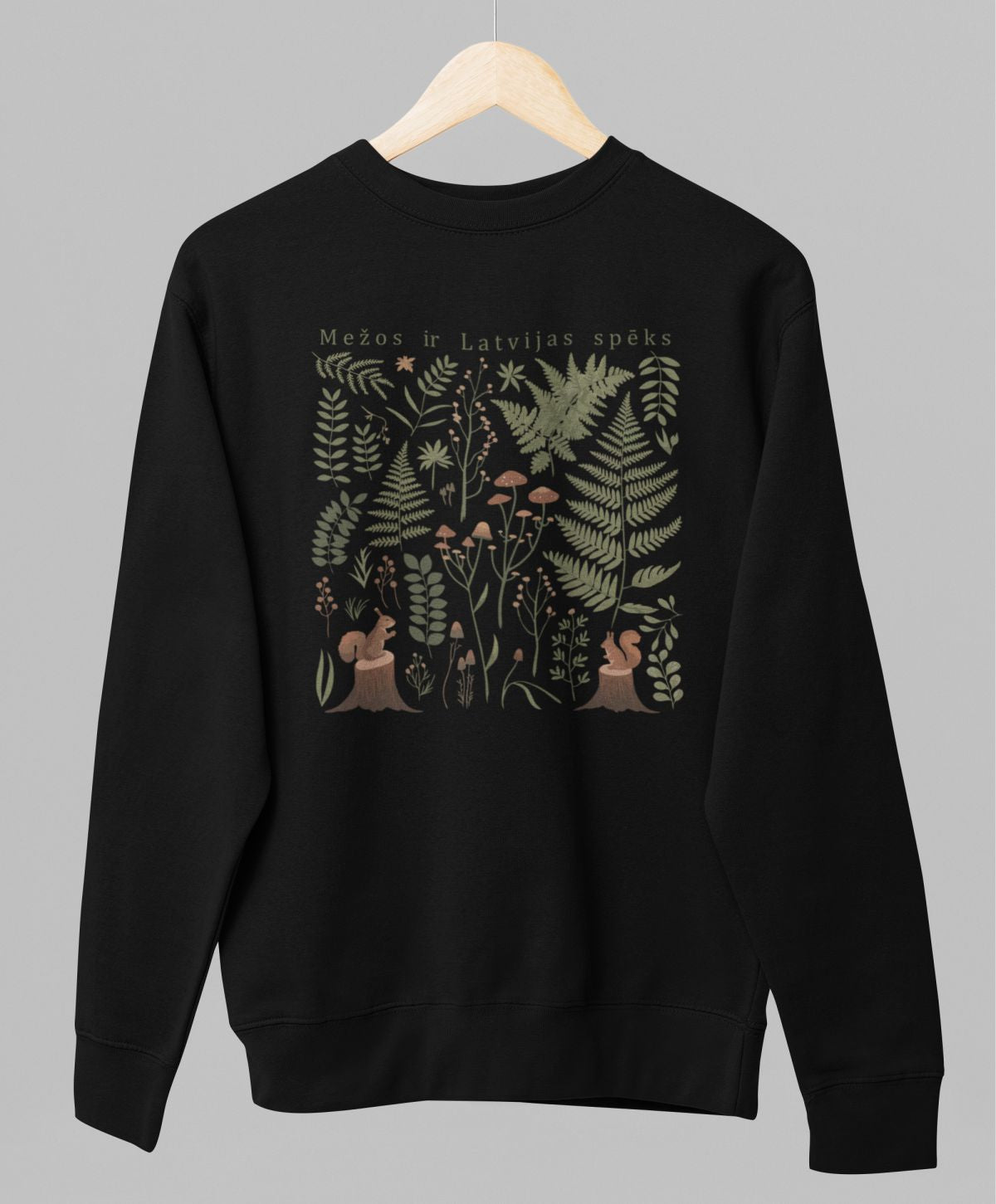 Melns UNISEX džemperis bez kapuces "Latvijas mežs"