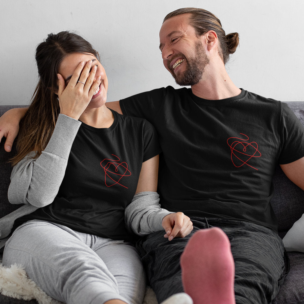 Melni unisex krekli pāriem "Sarkanā diega maģija"