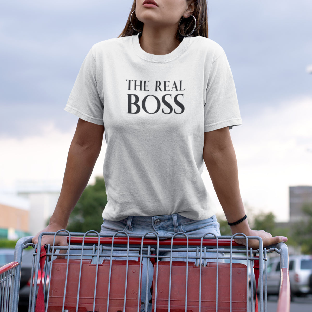 Balti unisex krekli pāriem "Boss un īstais boss"