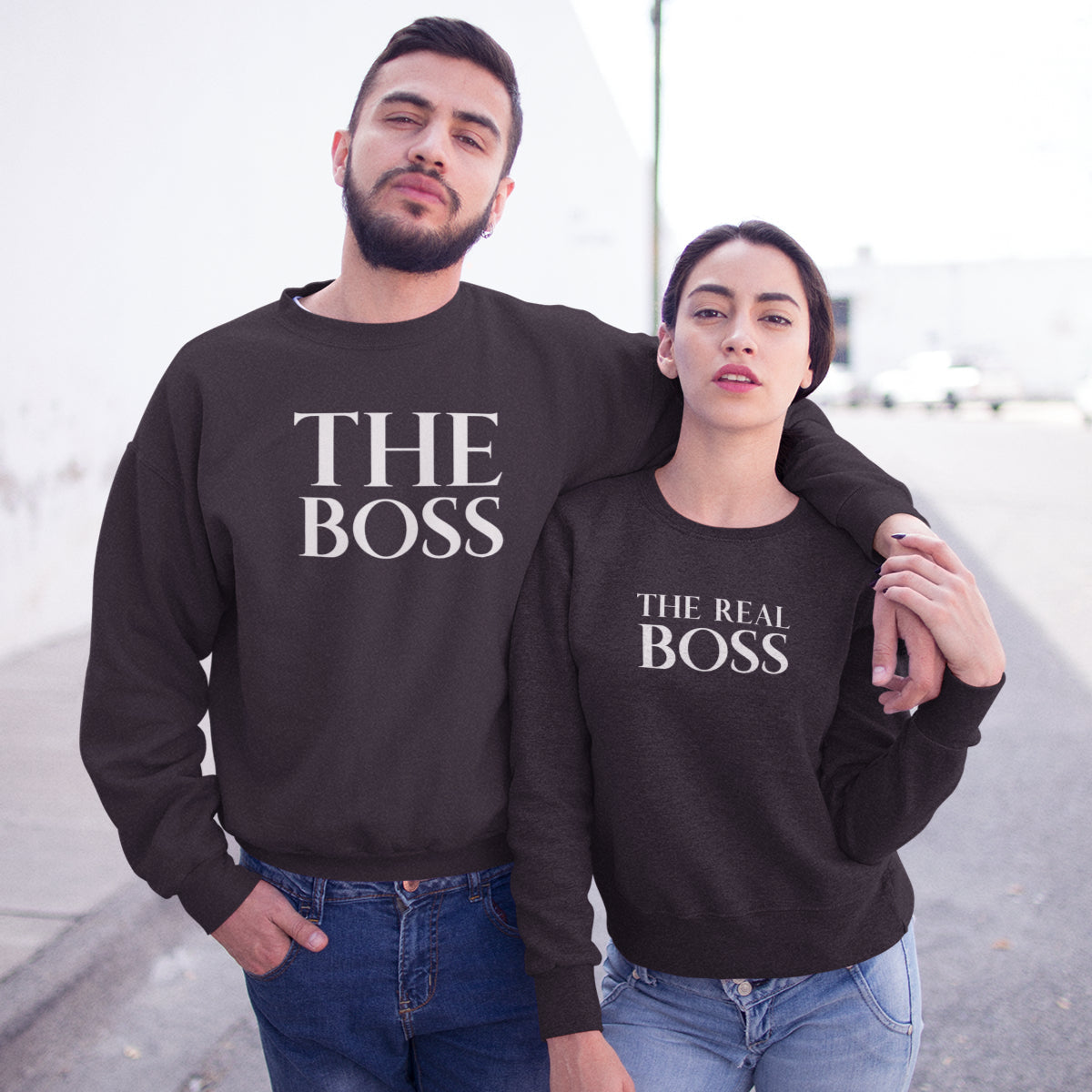 Melni džemperi bez kapucēm pāriem "Boss un īstais boss"