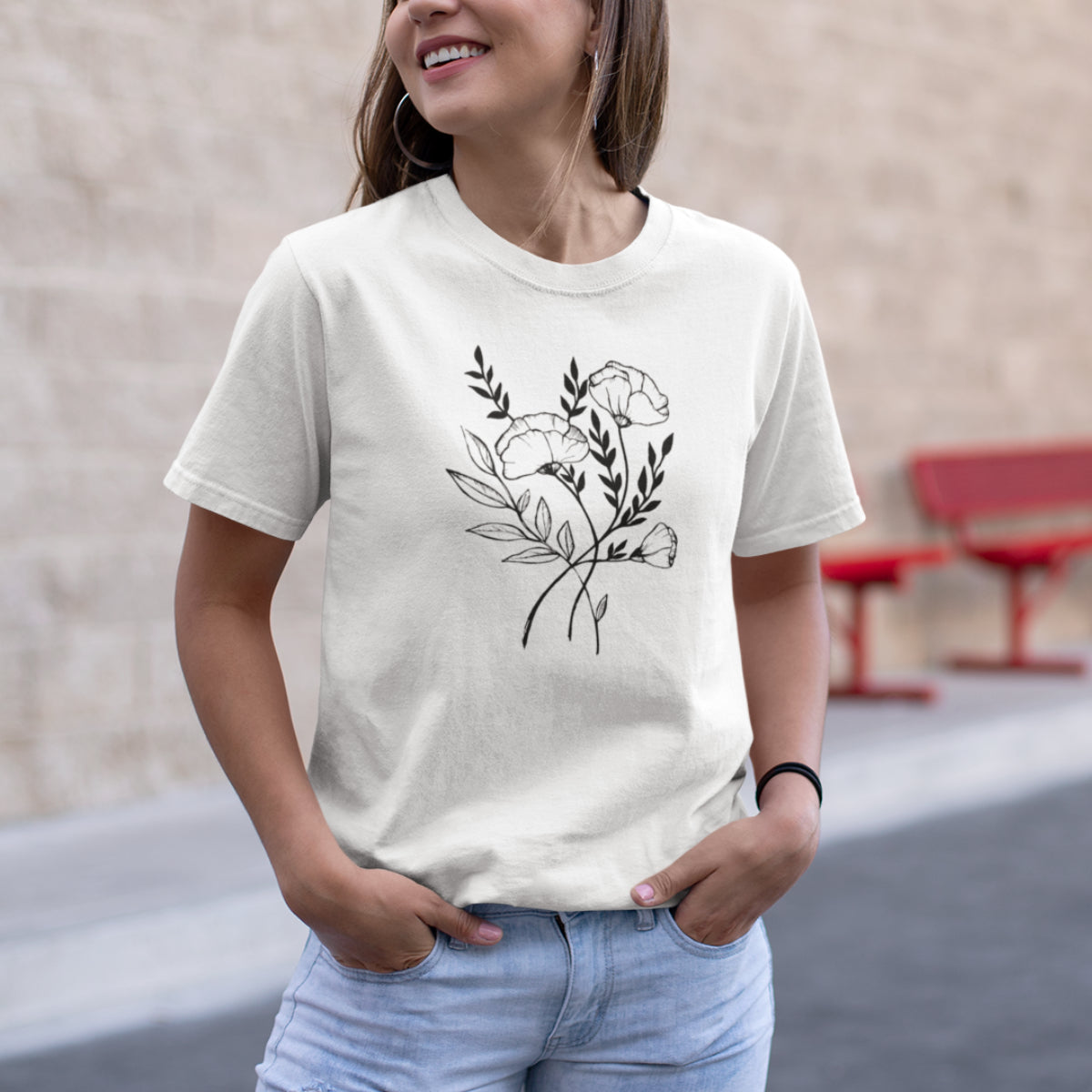 Balts UNISEX T-krekls Trīs ziedi