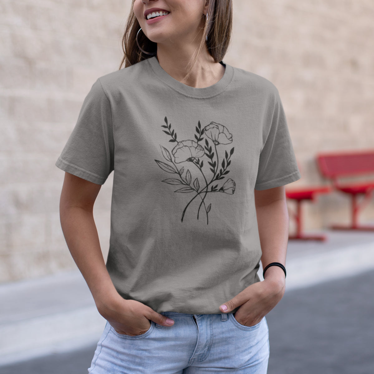Pelēks melanžs UNISEX T-krekls Trīs ziedi