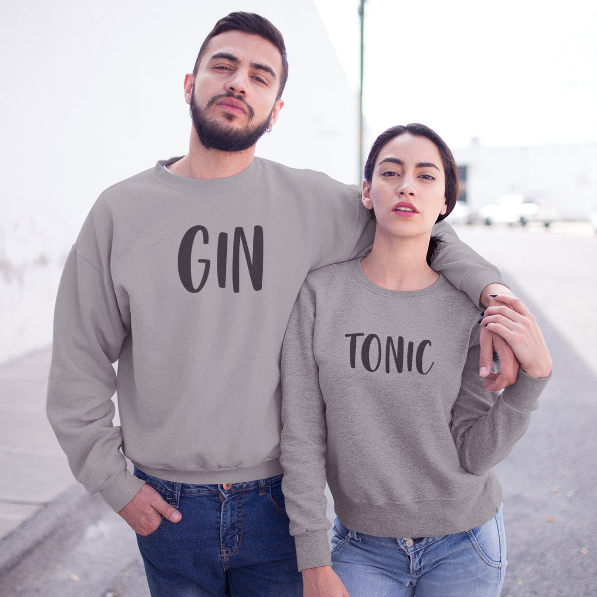 Pelēki džemperi bez kapucēm pāriem "Gin un toniks"