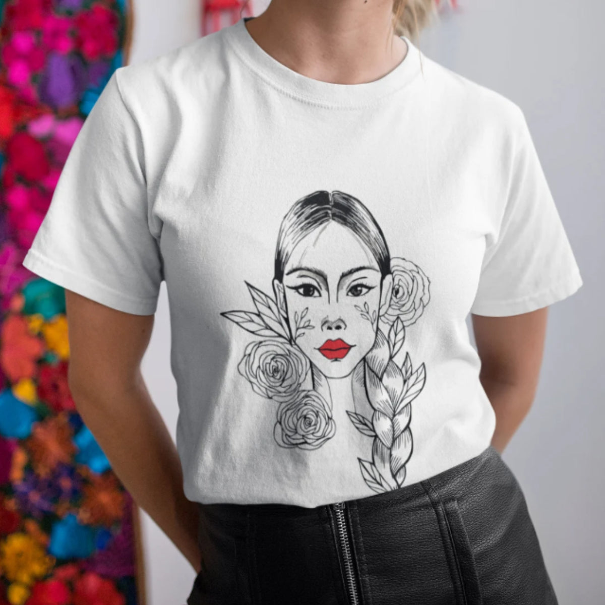 Balts UNISEX T-krekls Meitene ar bizi