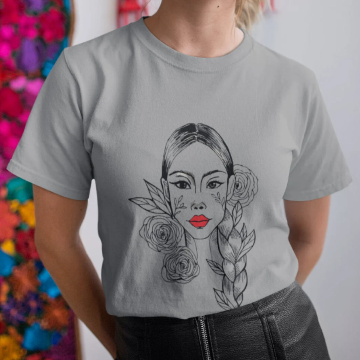 Pelēks melanžs UNISEX T-krekls Meitene ar bizi