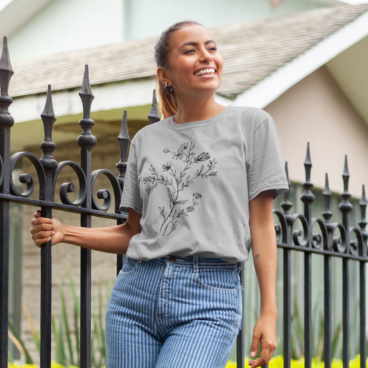 Pelēks melanžs UNISEX T-krekls Ziedi