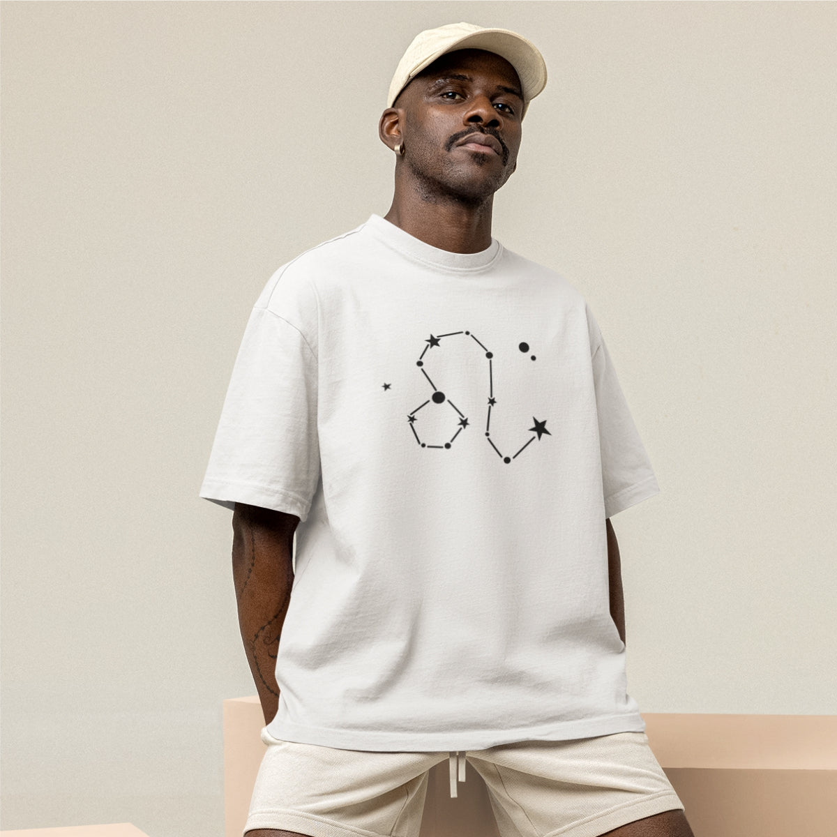 Balts UNISEX T-krekls Zodiaks Lauva