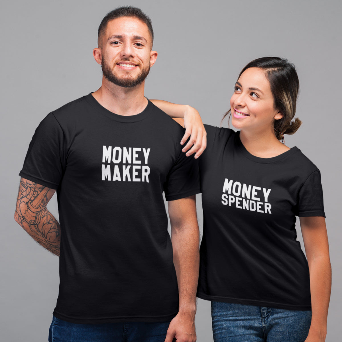 Melni unisex krekli pāriem "Naudas taisītājs un tērētājs"
