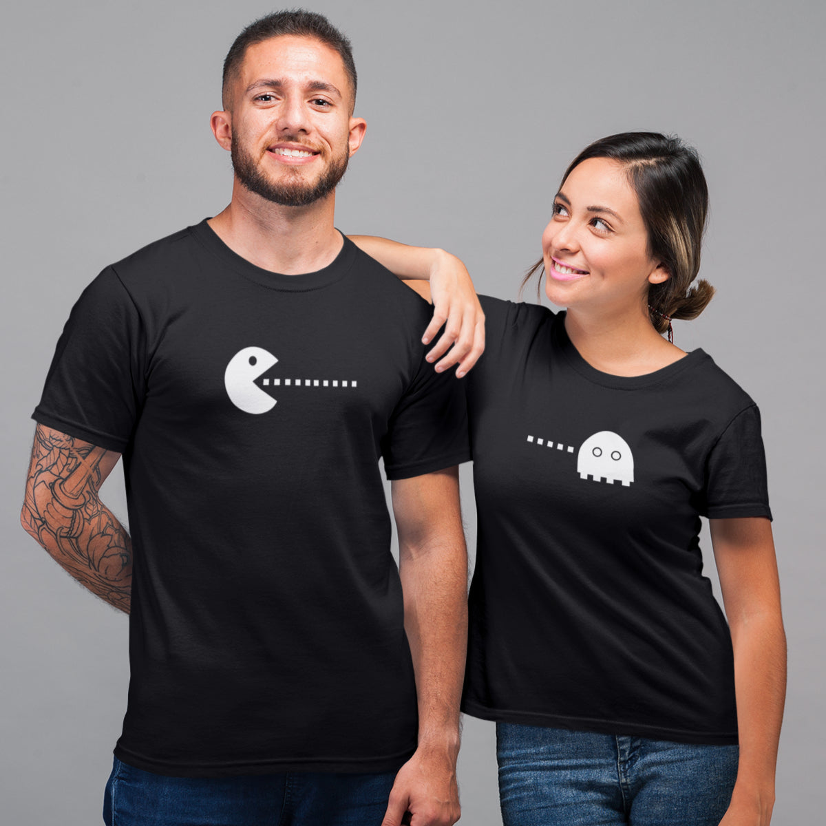 Melni unisex krekli pāriem "Pacman spēle"