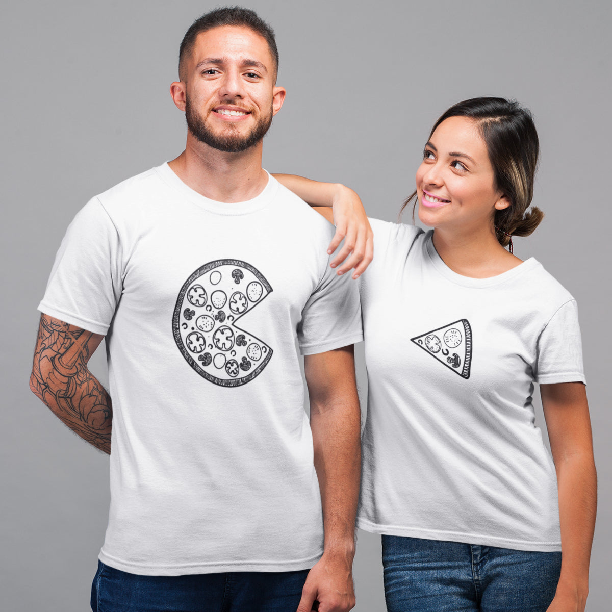 Balti unisex krekli pāriem ar zīmējumu "Pica"
