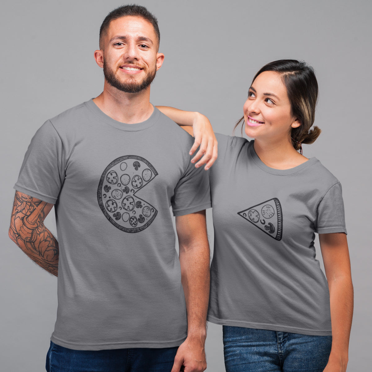 Pelēki melanža unisex krekli pāriem "Pica"