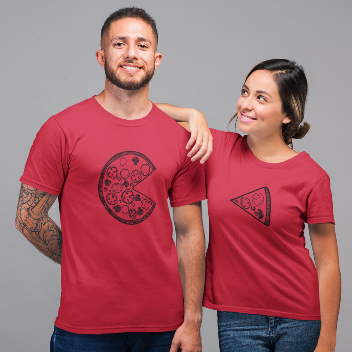 Sarkani unisex krekli pāriem ar zīmējumu "Pica"