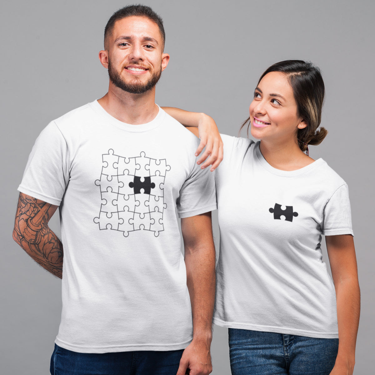 Balti unisex krekli pāriem "Puzle"