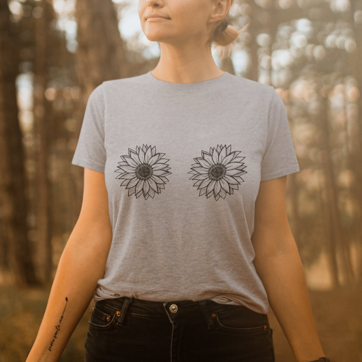 Pelēks melanžs UNISEX T-krekls Saulespuķes