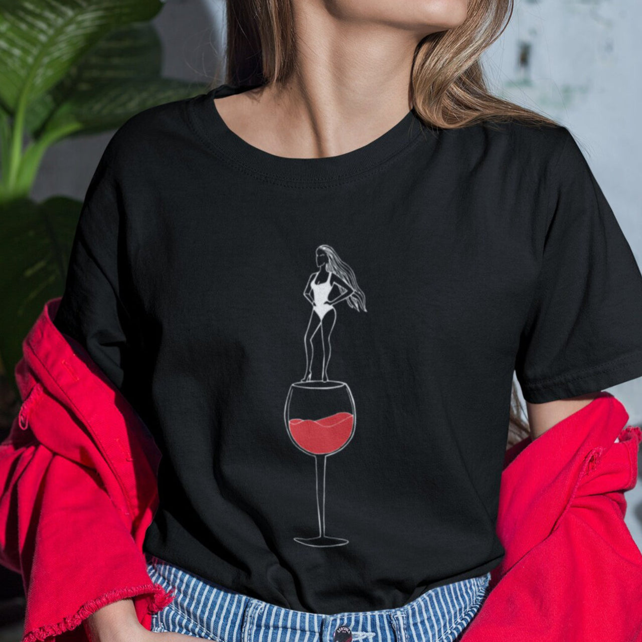 Melns UNISEX T-krekls Vīna Dāma