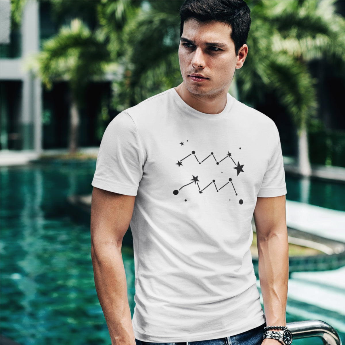 Balts UNISEX T-krekls Zodiaks Ūdensvīrs