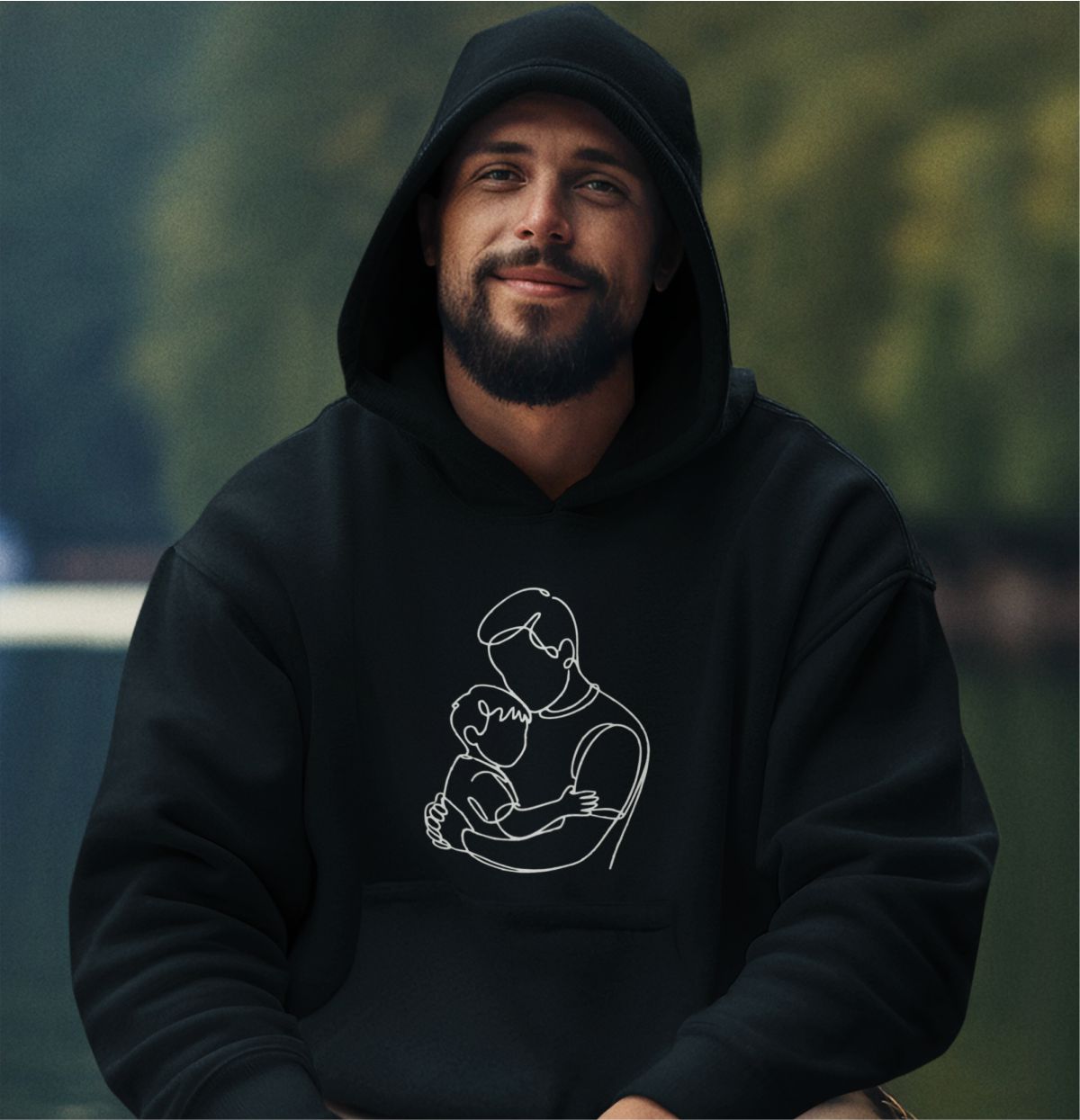 Melns UNISEX džemperis džemperis ar kapuci "Dēls un tētis"